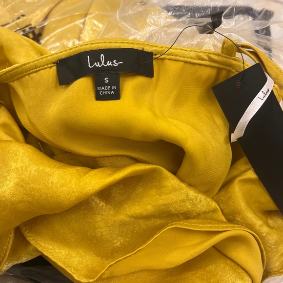 BRAND NEW  (PERF FOR WEARING TO A WEDDING) Lulu’s Moriah Yellow Satin Dress! - Picture 8 of 15